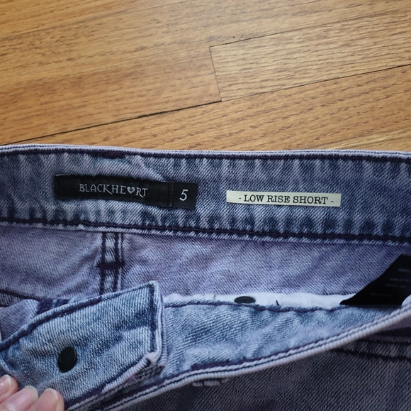 Blackheart Blue and Purple Ripped Jean Shorts 5 - Picture 3 of 5